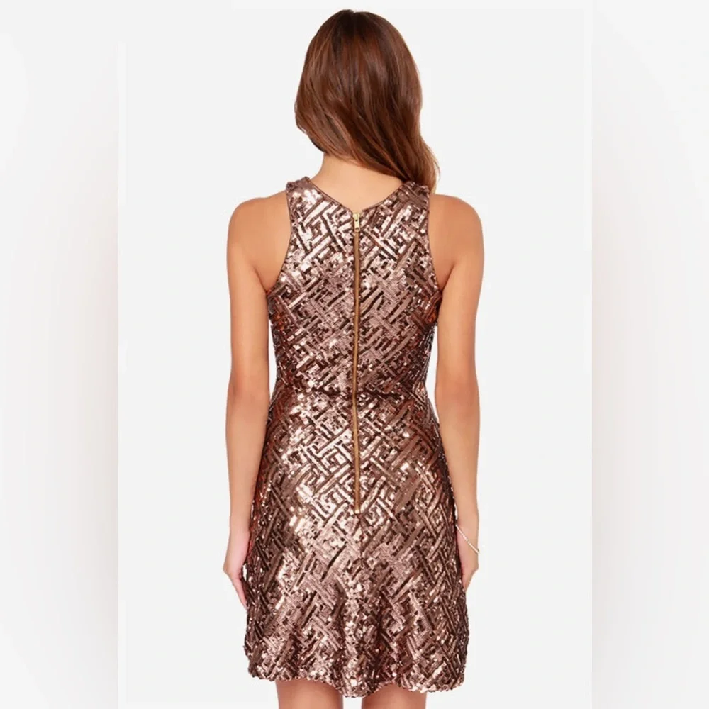 Dress the Population Mia Bronze Sequin Mini Dress Sz S - Picture 4 of 11